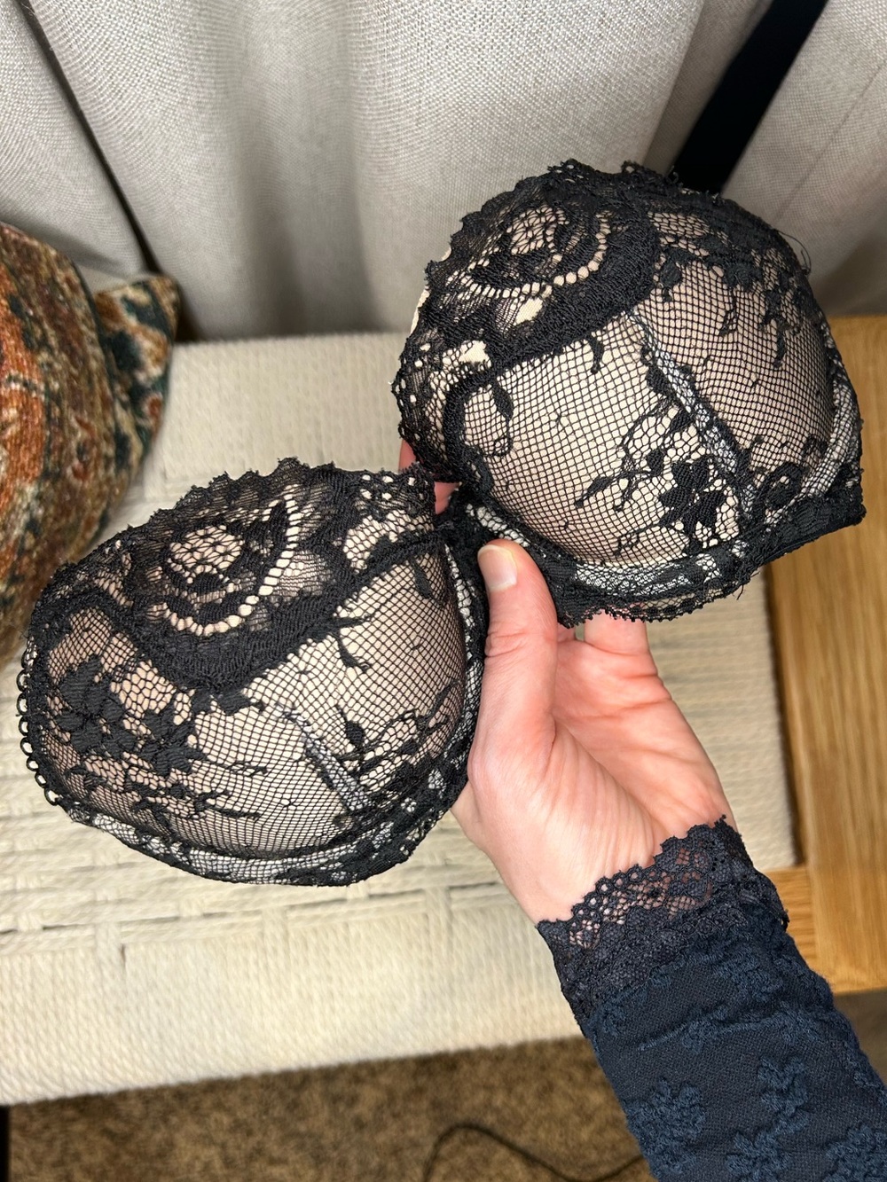 Victoria’s Secret Black and Nude Lace Push-Up Bra - Women Intimates